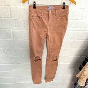 Free People Busted Knee Pink High Rise Skinny Denim Jeans size 28